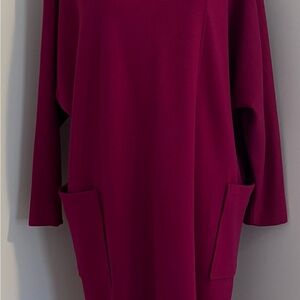 Carolina Herrera Deep Magenta Long Sleeve Dress with Pockets